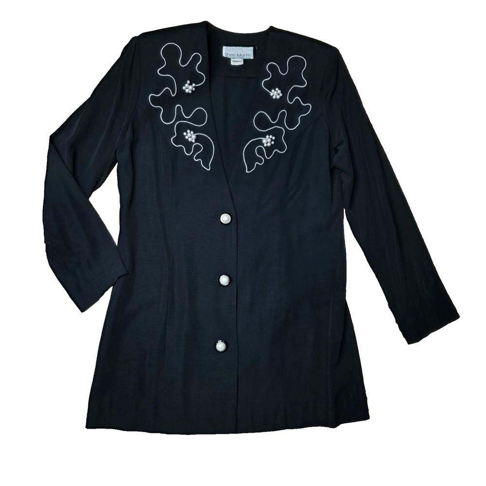 Vintage Sheri‎ Martin Blazer Womens 6 Black Embroidered Pearl Button Old Money